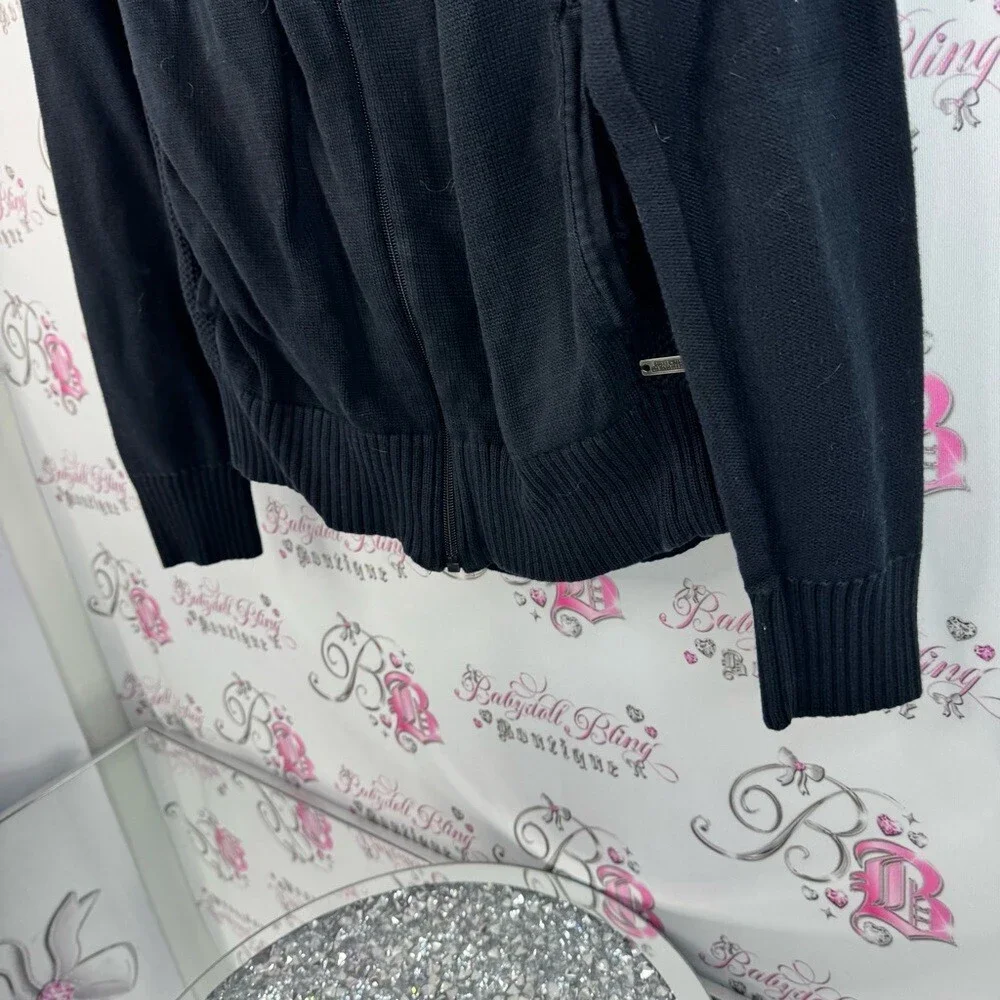 Guess sweater zip up cable knit knitted warm cozy Black Textured Knit Sweater